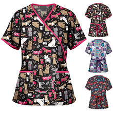 Kawaii Summer Casual Short Sleeve Top Women T Shirt Scrubs Uniforms Nurse Cartoon Print V-neck Pocket Plus Size Women Clothes 2024 - buy cheap