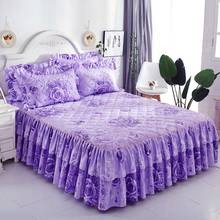 Saia de cama floral reforçada (com fronha) 3 peças, renda dupla, coração, lençol combinado, decoração de quarto de casa, capa com faixa elástica 2024 - compre barato