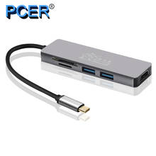 Concentrador de red PCER USB-C tipo C a USB 3,0, Adaptador tipo c a HDMI, lector de tarjetas SD/TF, convertidor tipo c 5 en 1 Thunderbolt 3 2024 - compra barato