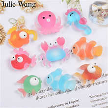 Julie Wang 20PCS Resin Mixed Cartoon Fish Seahorse Crab Octopus Charms Marine Animals Pendants Jewelry Making Accessory Decor 2024 - buy cheap