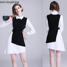 awe-inspiring Shirt Dress Women's Suit Two Pcs Set Long Sleeve Lace Up Black White Asymetrical Vest Dress Female Clothes Korean 2024 - buy cheap