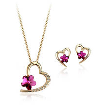 MOONROCY-Conjunto de joyería de cristal de Color oro rosa para mujer, Gargantilla, collar, pendientes, flor roja, corazón, regalo 2024 - compra barato