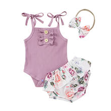 New Three Piece Baby Girl’s Clothes Sweet Solid Color Suspender Jumpsuit and Flower Short Pants with Headband 2024 - buy cheap