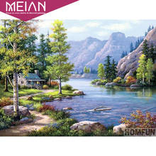 Meian "paisagem natural" quadrado completo/broca redonda 5d diy pintura diamante 3d bordado ponto cruz 5d decoração presente 2024 - compre barato