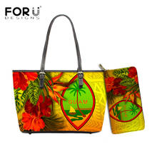 Forudesigns moda feminina de luxo bolsa e bolsa conjunto guam hawaiian hibiscus flor impressão vintgae pu couro ombro sac 2024 - compre barato