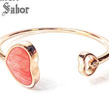 Pulseiras braceletes romântico feminino, joias elegantes em ouro rosê com coração prateado presente 2024 - compre barato