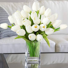 Flores artificiales de tulipán para decoración del hogar, Mini ramo de flores artificiales de PU de tacto Real, 10 Uds. 2024 - compra barato