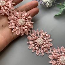 10x Pink Pearl Handmade Beaded Flower Embroidered Lace Trim Ribbon Double Layered Applique Dress DIY Sewing Craft 5cm New 2024 - buy cheap