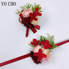 YO CHO Groomsmen Boutonniere Corsage Pin Flowers Wedding Wrist Bracelet for Bridesmaids Flowers Wedding Marriage Brooch Corsages 2024 - buy cheap