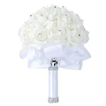 Ramo de flores blancas clásicas para dama de honor, cinta de Rosa Artificial, ramos de cristal de novia hechos a mano, 2019 2024 - compra barato