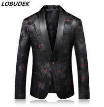 New 4XL Shawl Collar Print Blazers Evening Party Host Stage Costume One Button Jacquard Wedding Blazer Banquet Prom Suit Jacket 2024 - buy cheap