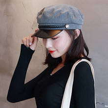 Boina feminina de couro, chapéu militar de couro, da moda, para homens e mulheres, tipo marinheiro, preto e cinza, para viagem 2024 - compre barato