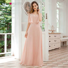 Elegant Pink Bridesmaid Dresses Ever Pretty EP00576PK A-Line Beaded V-Neck Ruffles Chiffon Wedding Party Gowns Vestidos 2020 2024 - buy cheap