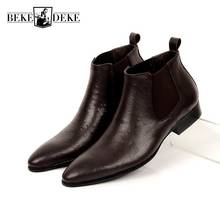 Brand Fashion Mens Ankle Boots Genuine Leather Comfortable Brown Black Pointed Toe Wedding Men Dress Shoes Chelsea Boots 37-44 2024 - buy cheap