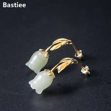 Bastiee Gold Plated Jade 925 Sterling Silver Drop Earrings For Women Campanula Flower Dangle Earings Flower Chinese 2024 - buy cheap