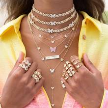 Multi butterfly charm choker necklace with cz paved cuban chain hip hop necklace wholesale women statement necklace for wedding 2024 - buy cheap