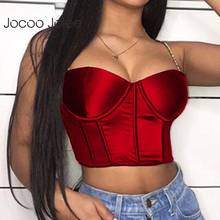 Jocoo Jolee 2021 Women Summer Y2K Sexy Skinny Solid Zipper Blackless Chain Strap Padded Casual Satin Black Crop Tops Party Club 2024 - buy cheap