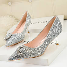 Silver Heels 2021 Sexy Wedding Shoes Bridal Shoes Female Drill Rhinestone Crystal Shoes Stiletto Pointed Fashion High Heels Pump 2024 - buy cheap