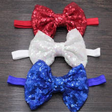 9pcs/lot Trendy Children July 4th Souvenir 5" Sequins Bow Elastic Infantile Headband Hot-sale DIY Kids Hair Accessories 2024 - buy cheap