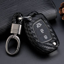 For Hyundai Creta I10 I20 Tucson Elantra Santa Fe 3 Button Remote Flip Fob Cover Black Carbon Fiber Car Silicone Key Case 2024 - buy cheap