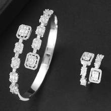 GODKI Trendy Luxury Baguette Stackable Bangle Ring Sets For Women Wedding AAA Cubic Zircon Dubai Bracelet Party Jewelry 2024 - buy cheap