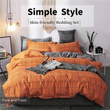 46   Orange Bed Set Plaid Strip Nordic Bed Cover Duvet Cover Bed Sheets Man Bedding Sets Autumn Winter Bed Linen 200x220 2024 - buy cheap