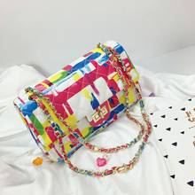 Красочные Роскошные сумочки, женские сумки, дизайнерские кожаные маленькие сумки через плечо с граффити для женщин 2020, клатчи с клапаном и цепочками, Bolso 2024 - купить недорого