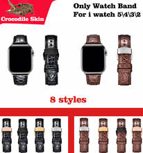Ремешок из натуральной крокодиловой кожи для iWatch Apple Watch 44 мм 40 мм 42 мм 38 мм Series 5 4 3 2, ремешок с застежкой-бабочкой 2024 - купить недорого