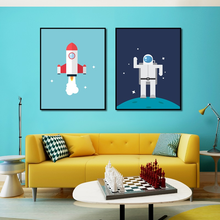 Настенный художественный принт, Картина на холсте, мультяшный постер, ракета И астронавт на Луне, художественная картина для гостиной, домашний декор 2024 - купить недорого