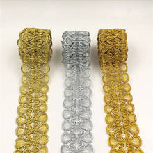 YACKALASI, 50 ярдов, плетеная Кружевная аппликация, виниловая бирка, блестящие золотые блестки, 3D зеркальные кружева, золотые, серебряные, золотые, швейные ленты, 3,5 см 2024 - купить недорого