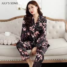 JULY'S SONG Flower Print Pajamas Set Woman Sleepwear 2 PiecesFaux Silk Long-sleeved Suit Spring Autumn Elegant Lapel Homewear 2024 - buy cheap