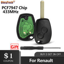 Чехол для ключа OkeyTech, с 2 кнопками, для Renault Duster Modus Clio 3 Twingo DACIA Logan Sandero, 433 МГц, ID46, PCF7947, чип 2024 - купить недорого
