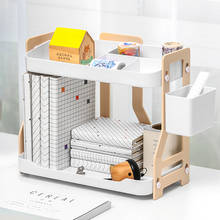 Organizador de papelaria multifuncional de duas camadas, abs, prateleira para livros, com suporte para caneta, para mesa, para casa e escritório 2024 - compre barato