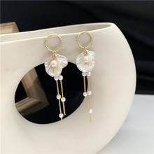 Temperament contracted pearl petals long tassel earrings super sweet fairy maiden shell earring ornaments 2024 - buy cheap