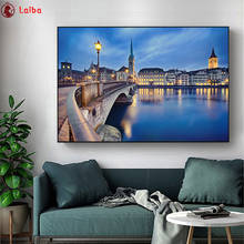 Pintura com diamantes para visão noturna da cidade, ponto de diamante, bordado quadrado completo, mosaico de diamantes 5d 2024 - compre barato