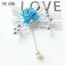 YO CHO Groom Boutonniere Buttonhole Women Brooch Wedding Corsage Pins Silk Roses Wedding Witness Corsage Flowers Man Accessories 2024 - buy cheap