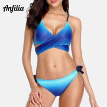 Anfilia Women Bikini Set Swimwear Gradient Cross Swimsuit Tied Bandage Bathing Suit Beachwear Cross Front Side Knot Bikini 2024 - buy cheap