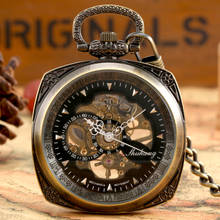 Механические карманные часы в стиле ретро, квадратные черные часы с подвеской в виде конуса, аксессуары для мужчин и женщин, Механические карманные часы 2024 - купить недорого