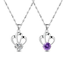 Classic 925 Sterling Silver Necklaces For Women Fashion Jewelry Shiny Crystal Purple Crown Pendant Girl Valentine's Day Gifts 2024 - buy cheap