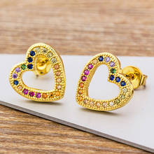 AIBEF Classic Simple Rainbow Cute Heart Earrings Gold Copper CZ Zircon Stud Earrings For Women Fashion Jewelry Romantic Gift 2024 - buy cheap