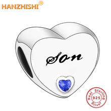 Real 925 Sterling Silver Shinning Blue Son Grandson Heart Beads Charm Fit Original pan Charms Bracelet 925 Silver Jewelry 2024 - buy cheap