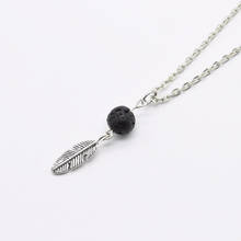 Gold/ Feather Tassel Black Lava Stone Beads Aromatherapy Essential Oil Perfume Diffuser Pendant Necklace Jewelry Women 2024 - buy cheap
