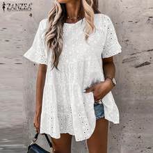 Elegant O Neck Short Sleeve Floral Embroidery Shirt ZANZEA Summer Lace Crochet Blouse Women Casual White Ruffle Blusas Tunic Top 2024 - buy cheap