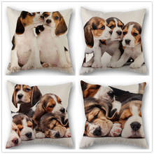 Custom Beagle Cute dog Cotton Linen Square Zippered Pillow Cover For Office Family Customize Your Picture 45*45cm DIY 2024 - buy cheap