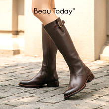 BeauToday Long Boots Women Cow Leather Round Toe Zipper Closure Buckle Knee High Boots Winter Fashion Lady Shoes Handmade 01215 2024 - buy cheap