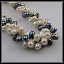 Terisa-collar de perlas de agua dulce para mujer, joyería de Color blanco y gris, mezcla de colores, 3 filas, barroco, auténtico, regalo de cumpleaños y boda 2024 - compra barato