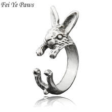 Fei ye paws anel punk de coelho & coelho, metal urdido para mulheres, dedos médios, ajustável, animal, par de anéis, meninas, joias, caixa de presente para festa 2024 - compre barato
