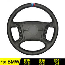 Чехол на руль автомобиля для BMW E39 E46 E53 318i 325i X5 ручная работа Сделай Сам черная износостойкая искусственная кожа 2024 - купить недорого