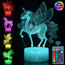 Lámpara de luz nocturna LED 3D serie unicornio, luz nocturna 3D de 16 colores, Control remoto o táctil, lámparas de mesa, juguetes, regalo para niños, decoración del hogar 2024 - compra barato