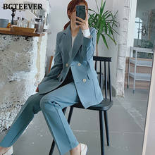 Bgteever-conjunto de terno de calça azul para mulheres, jaqueta e calça estilo lápis de trabalho, para mulheres, 2019 2024 - compre barato